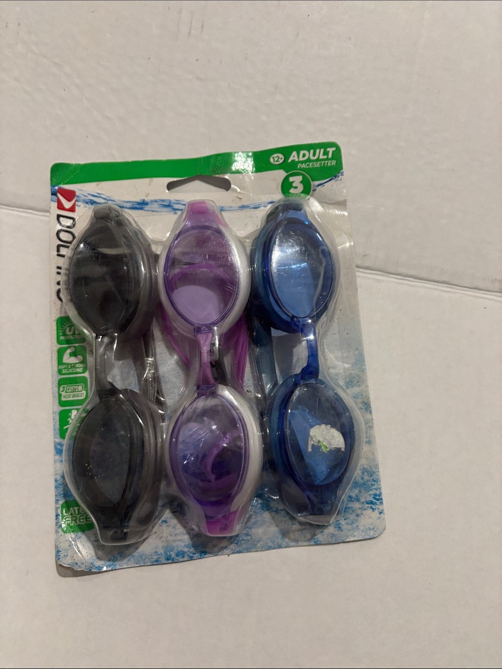 Dolfin Swim Goggles Pack with Black, Purple, Blue Straps